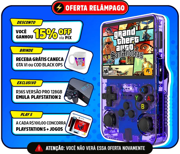 Portátil R36S™ Original - 21.500 Jogos de 20+ Consoles (180 dias de Garantia)