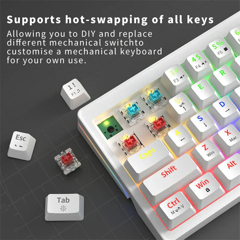 Teclado Mecânico ZIFRIEND ZA63 63 Teclas Hot Swappable, RGB, Switches Vermelho/Azul, Anti-Ghosting - Teclado Gamer 60%, Keycaps Brancos