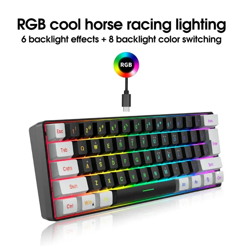 Teclado Gamer Ultra-Compacto com Fio RGB, Teclas Flutuantes e 61 Teclas