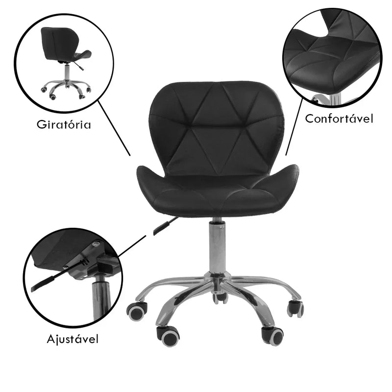 Kit com 2 Cadeiras de Escritório Eiffel Slim com Base Giratória Ajustável
